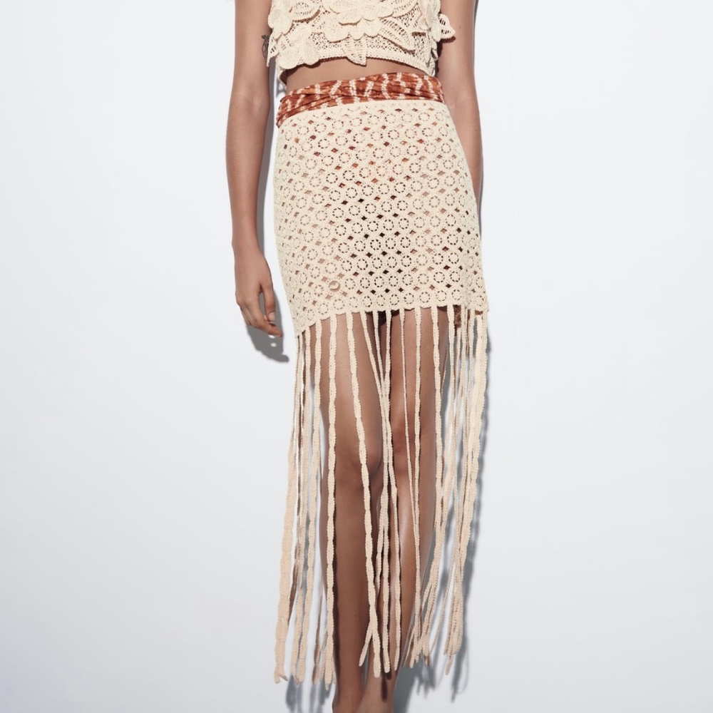 Zara limited edition bohemian macrame fringe skirt
